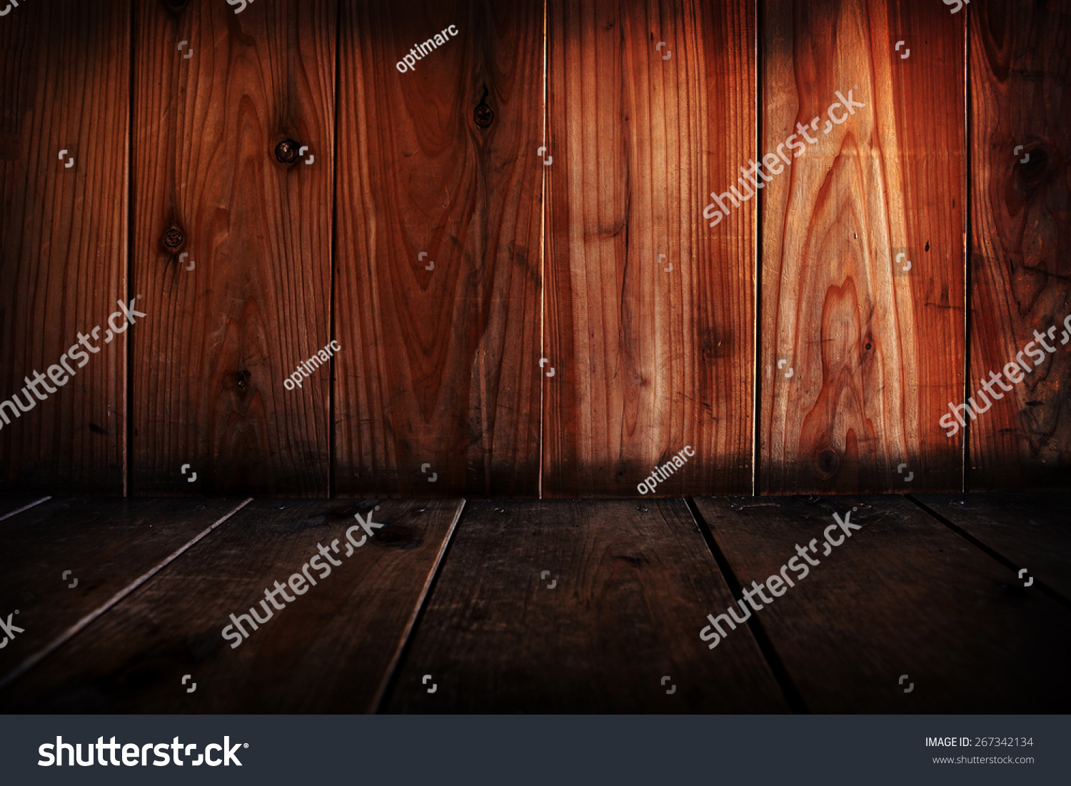 Wooden wall and floor abstract. Focus is on wall. #267342134