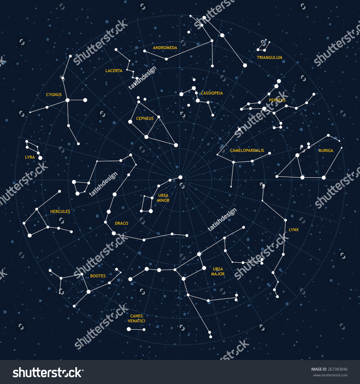 Vector Sky Map, Constellations, Stars, Andromeda - Royalty Free Stock 