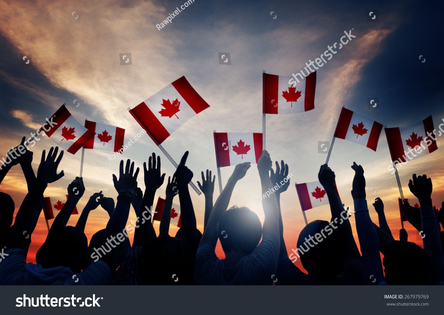 Silhouettes of People Holding Flag of Canada #267979769