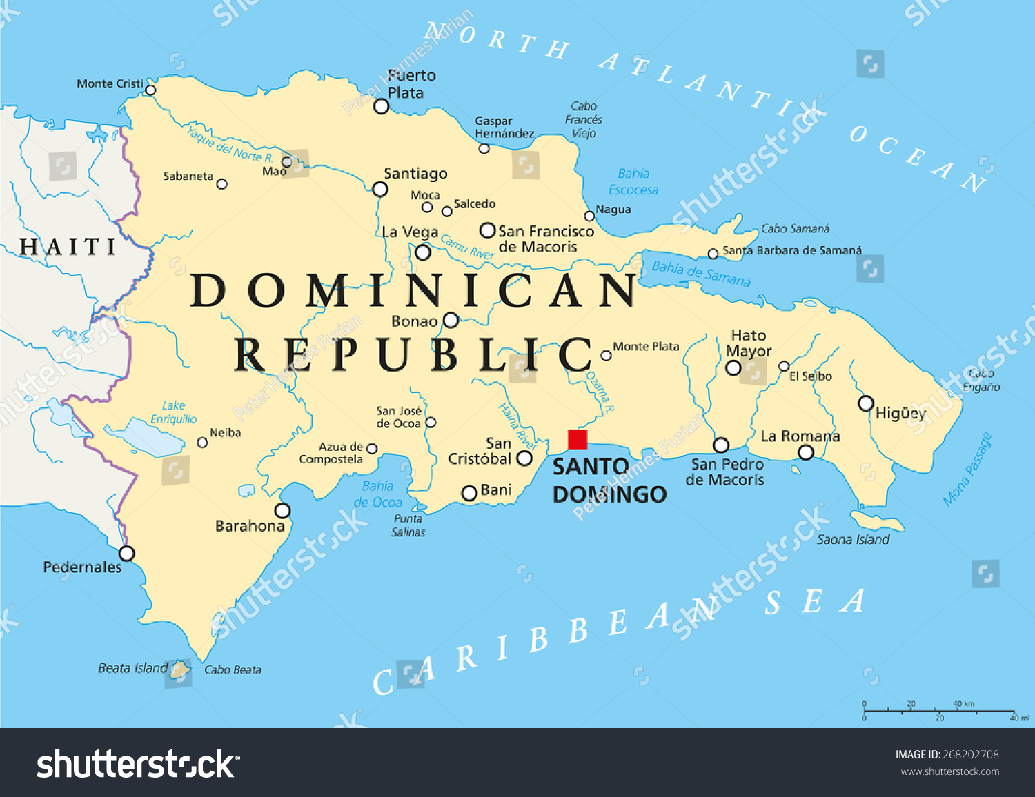 Dominican Republic Political Map with capital - Royalty Free Stock 