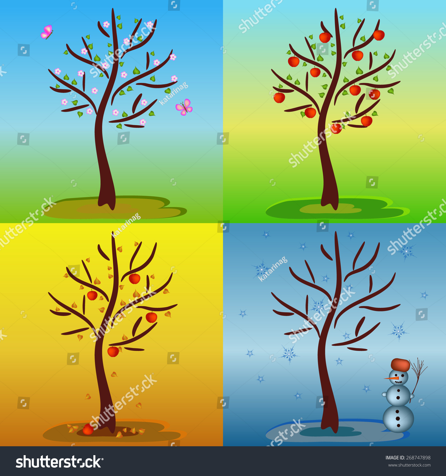 apple tree in four seasons illustration Royalty Free Stock Photo