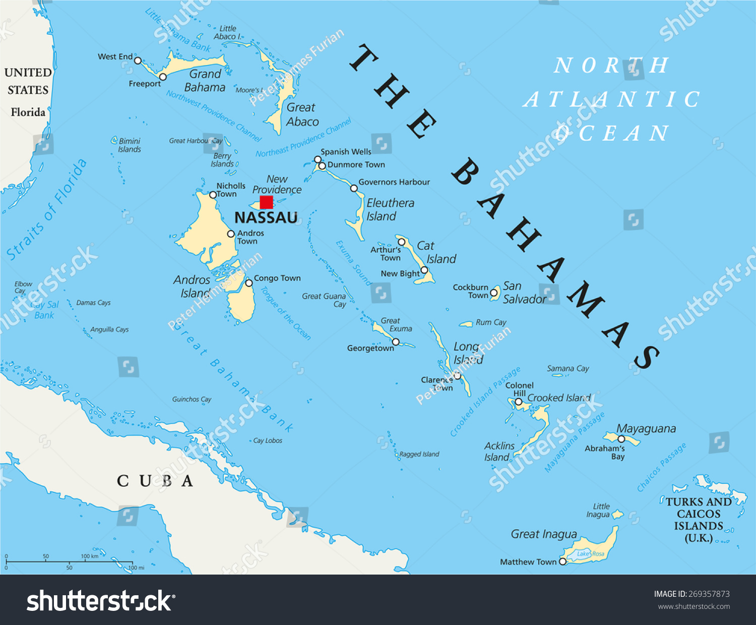 The Bahamas Political Map with capital Nassau, - Royalty Free Stock ...