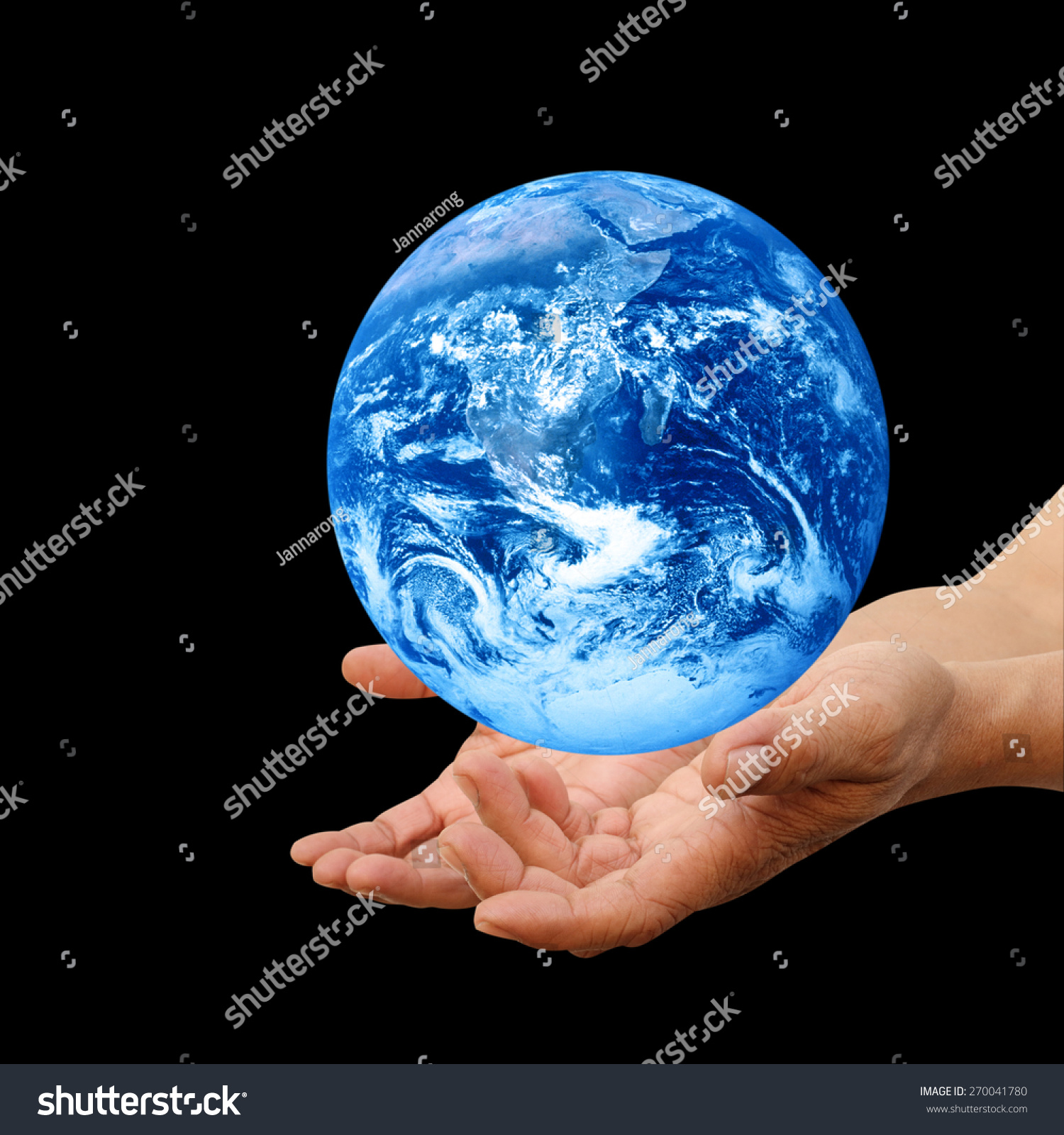 Human hands palm up with global image over white Elements of this image furnished by NASA #270041780