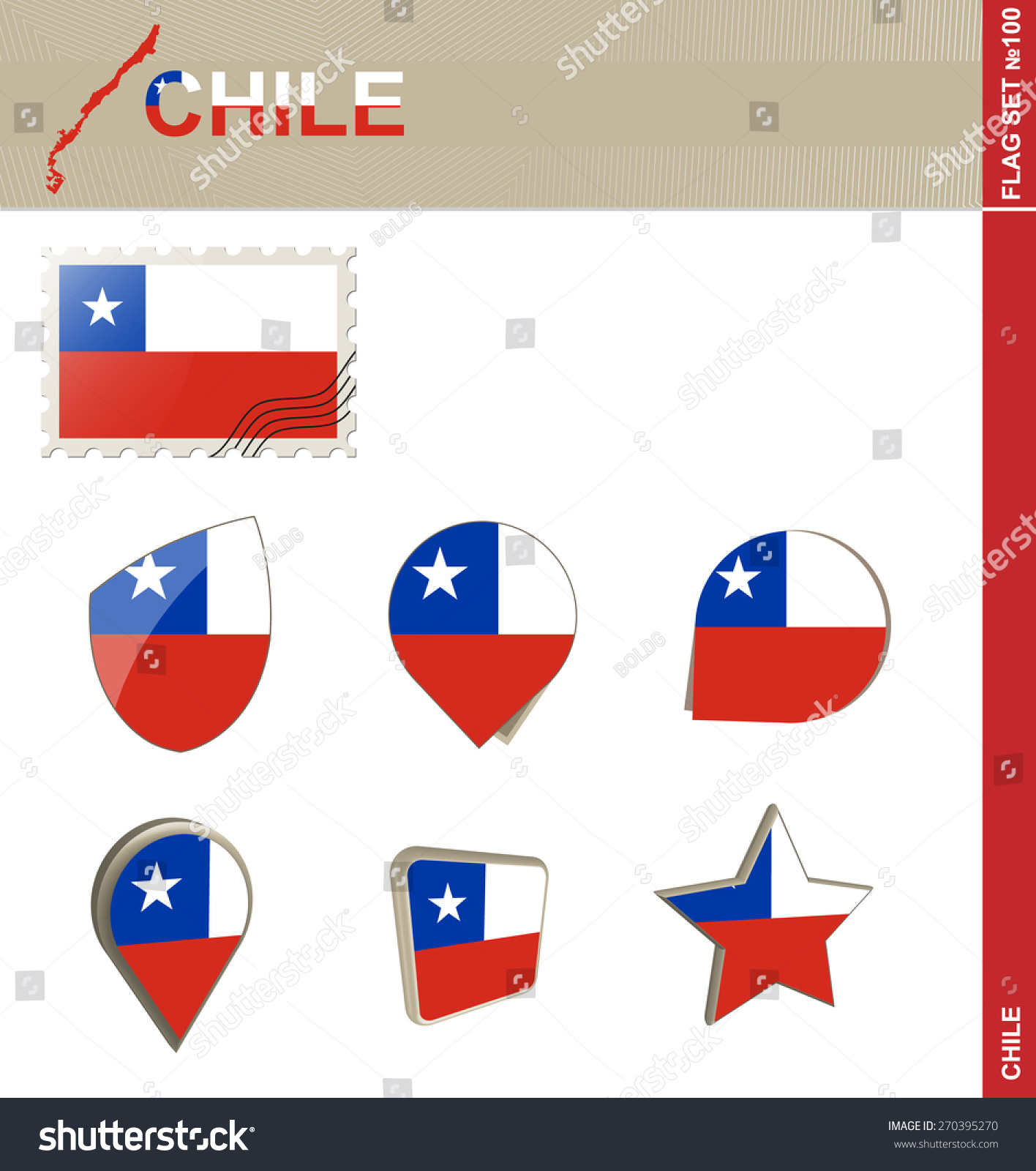 Chile Flag Set, Flag Set #100. Vector. #270395270
