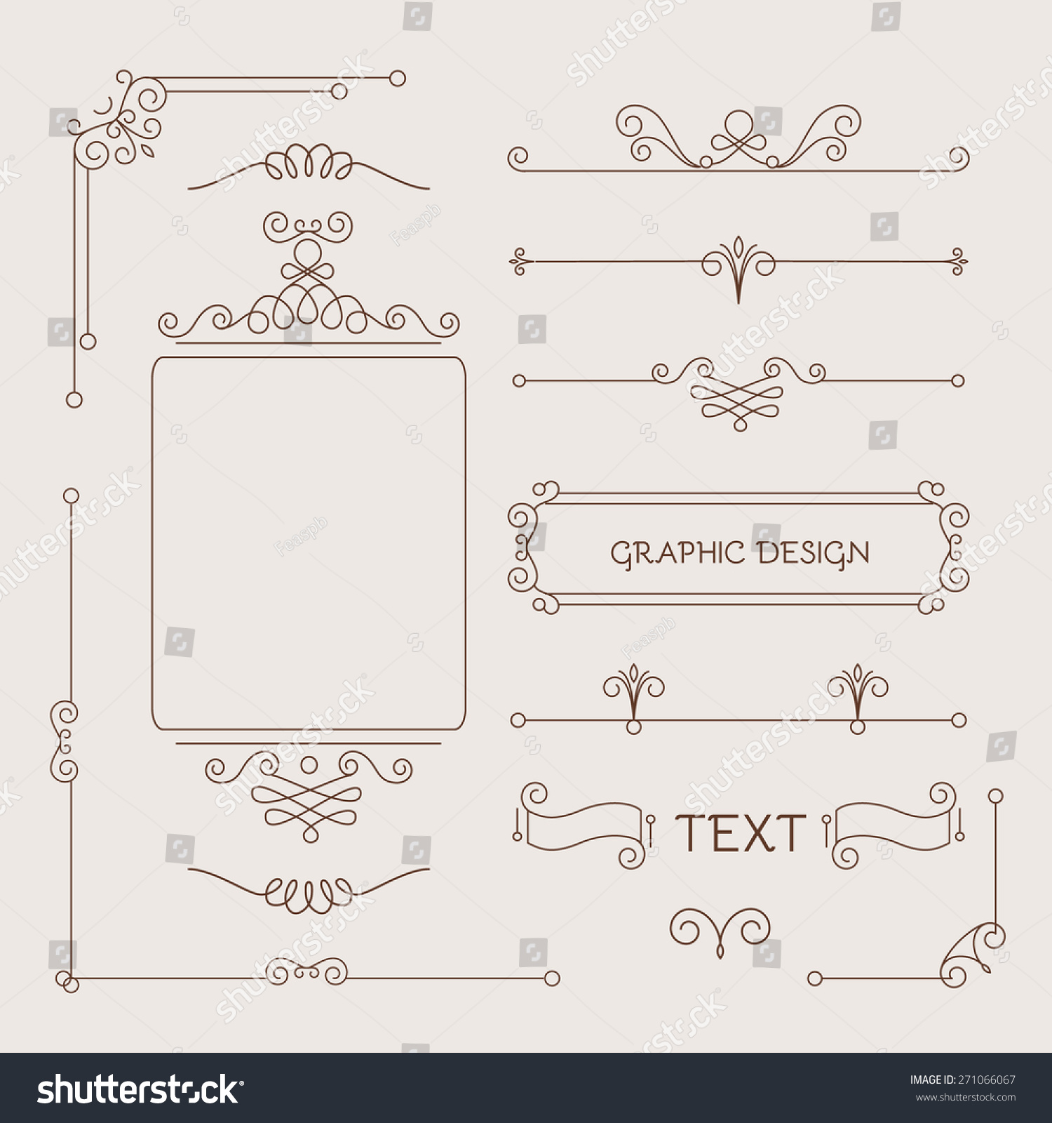 Set of vintage decorations elements. Flourishes calligraphic ornaments and frames. Logo & polygraphy design. Vector illustration #271066067