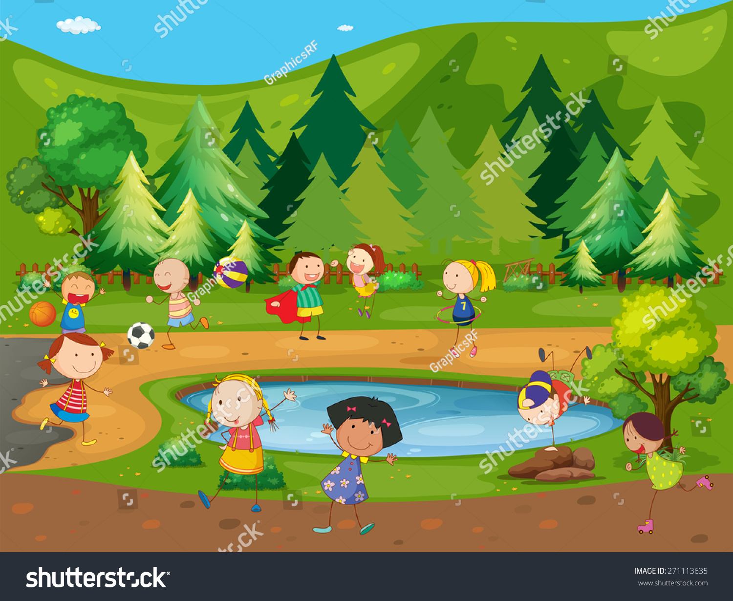 Boys and girls playing in the park - Royalty Free Stock Vector ...