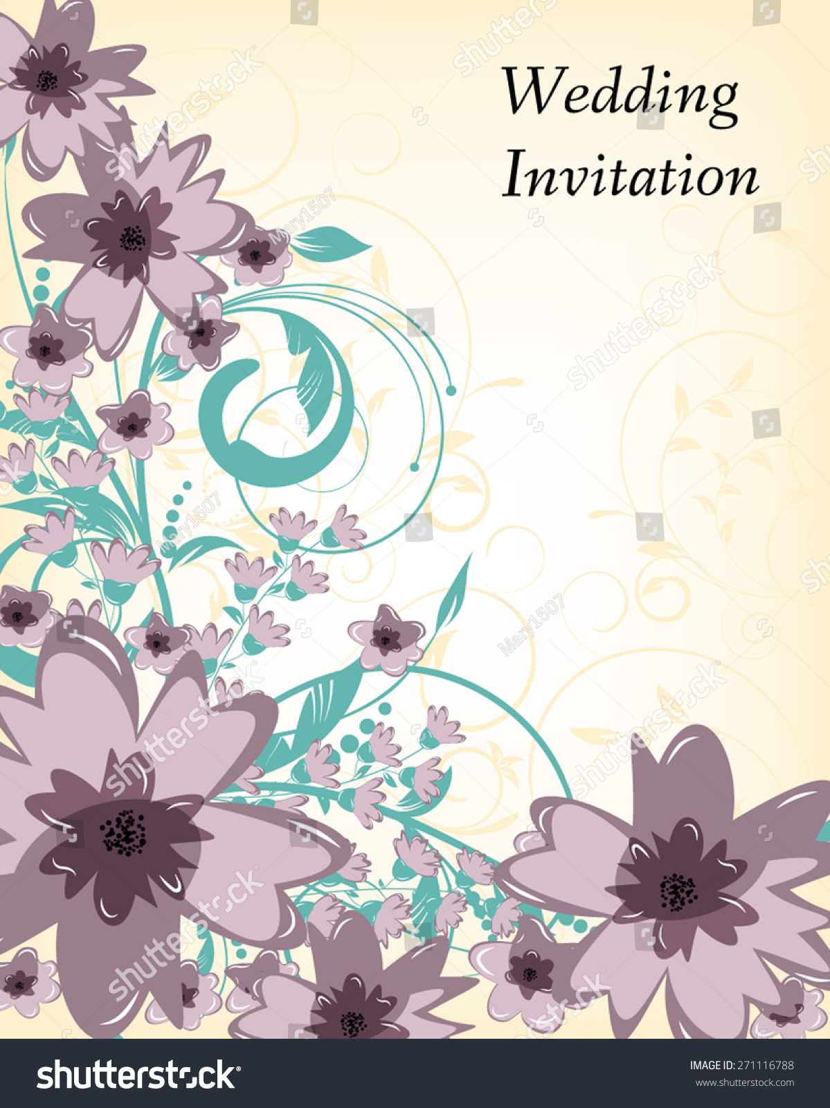 Wedding Invitation Card. Flowers Abstract - Royalty Free Stock Vector 