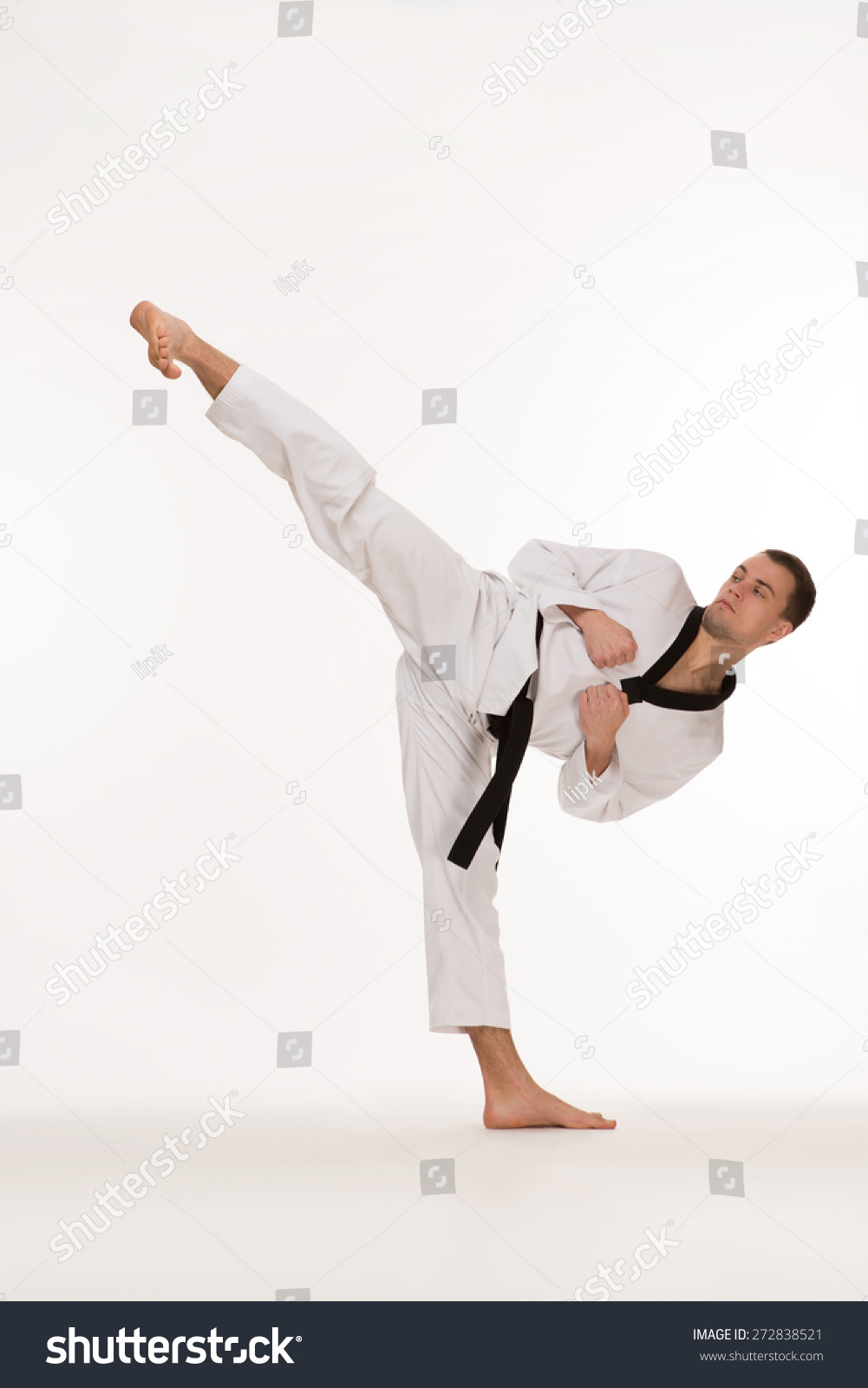 Fighter show foot kick on white background #272838521