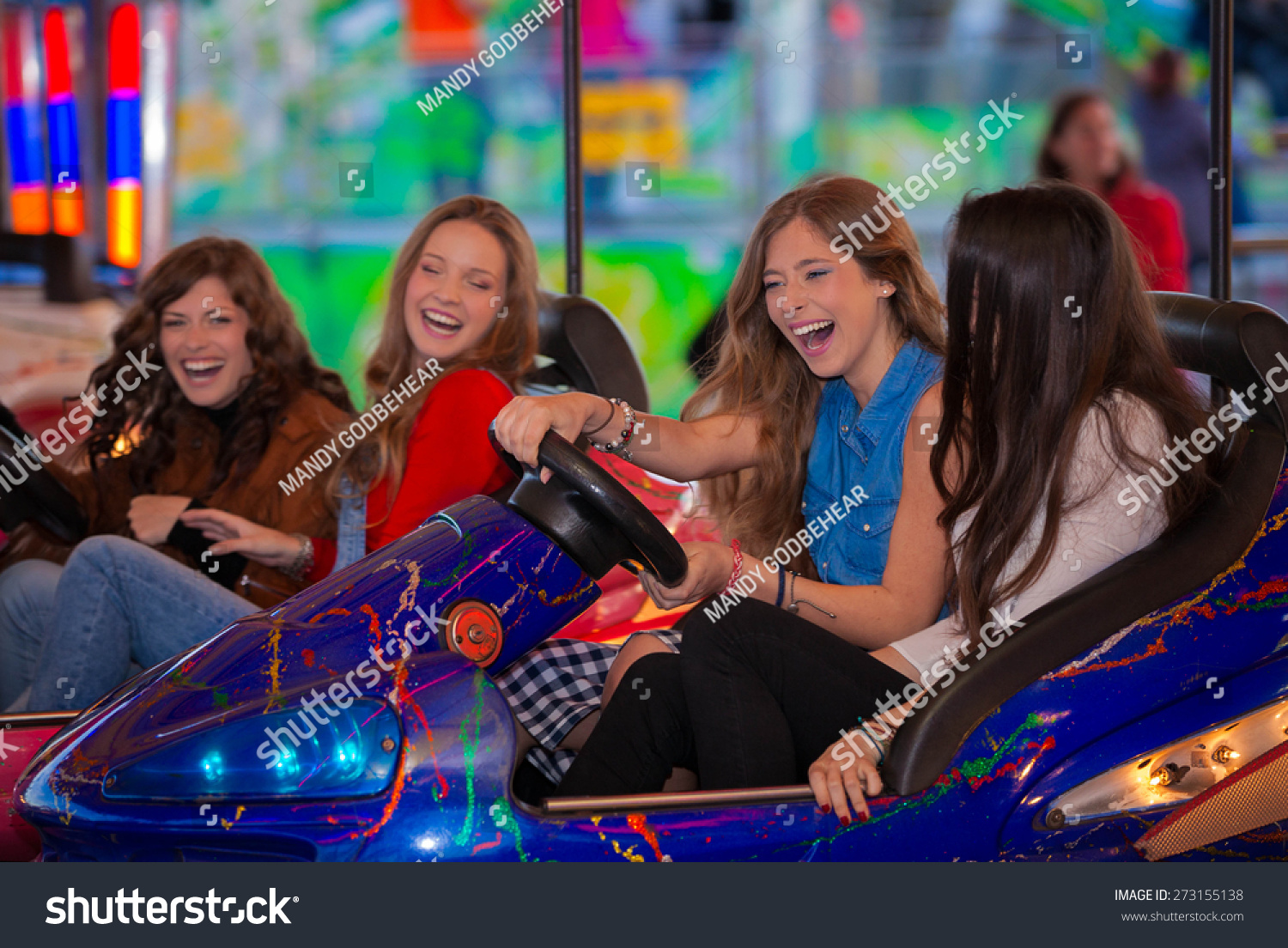 group of kids or girls having fun at fair.  #273155138