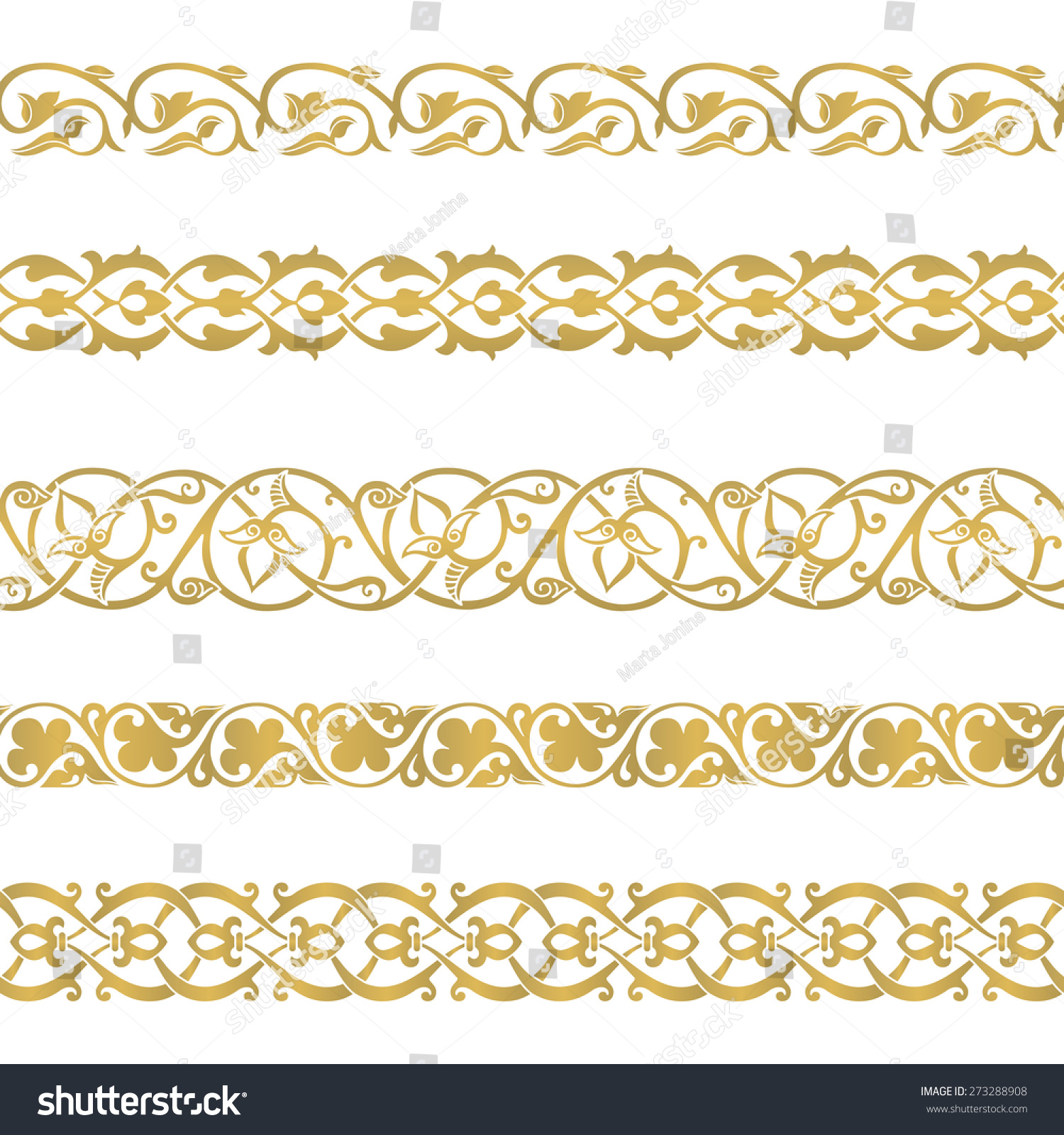 Seamless floral tiling borders. Inspired by old ottoman and arabian ornaments #273288908