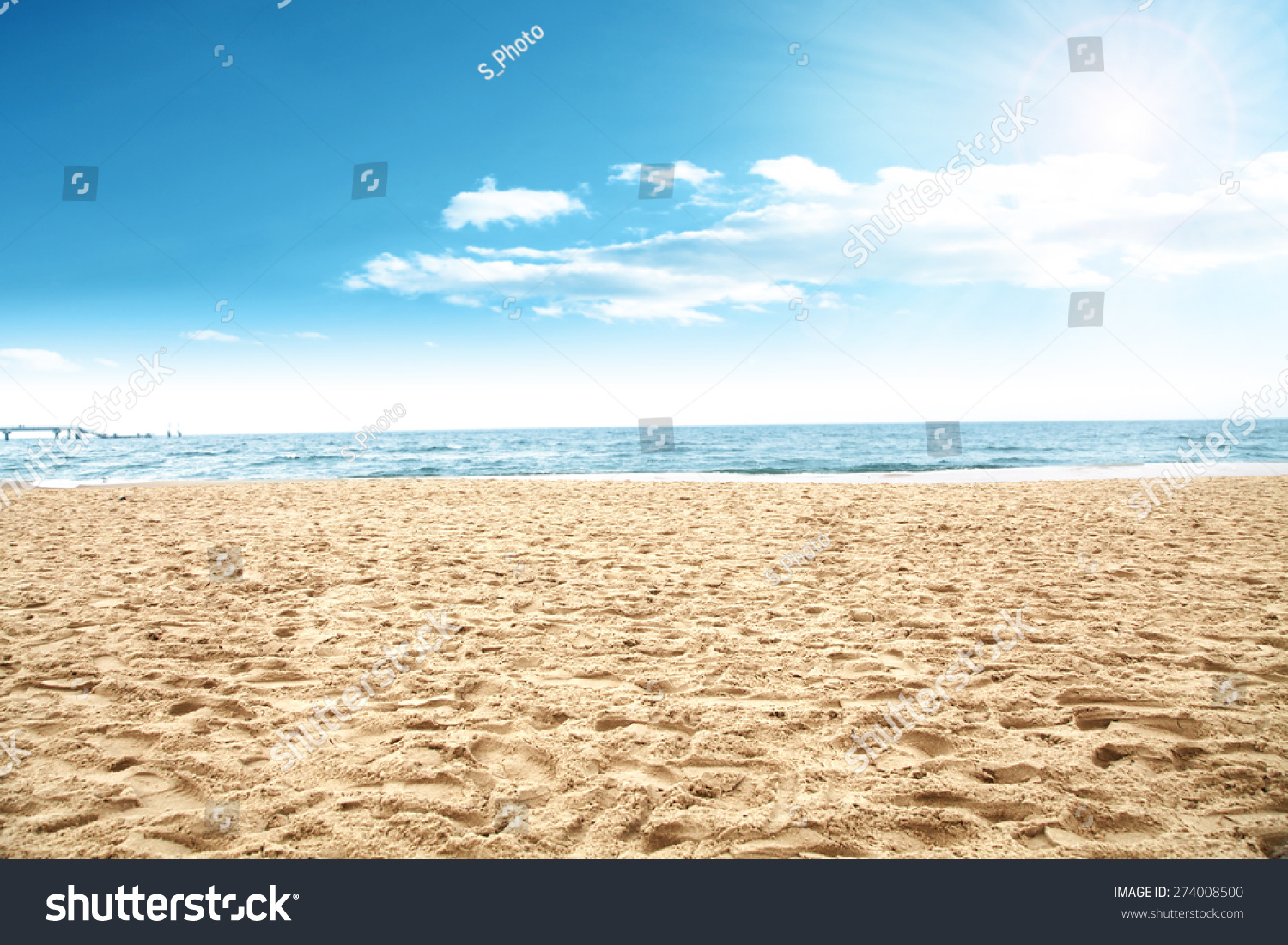 sun of summer time on sky and sand of beach  #274008500