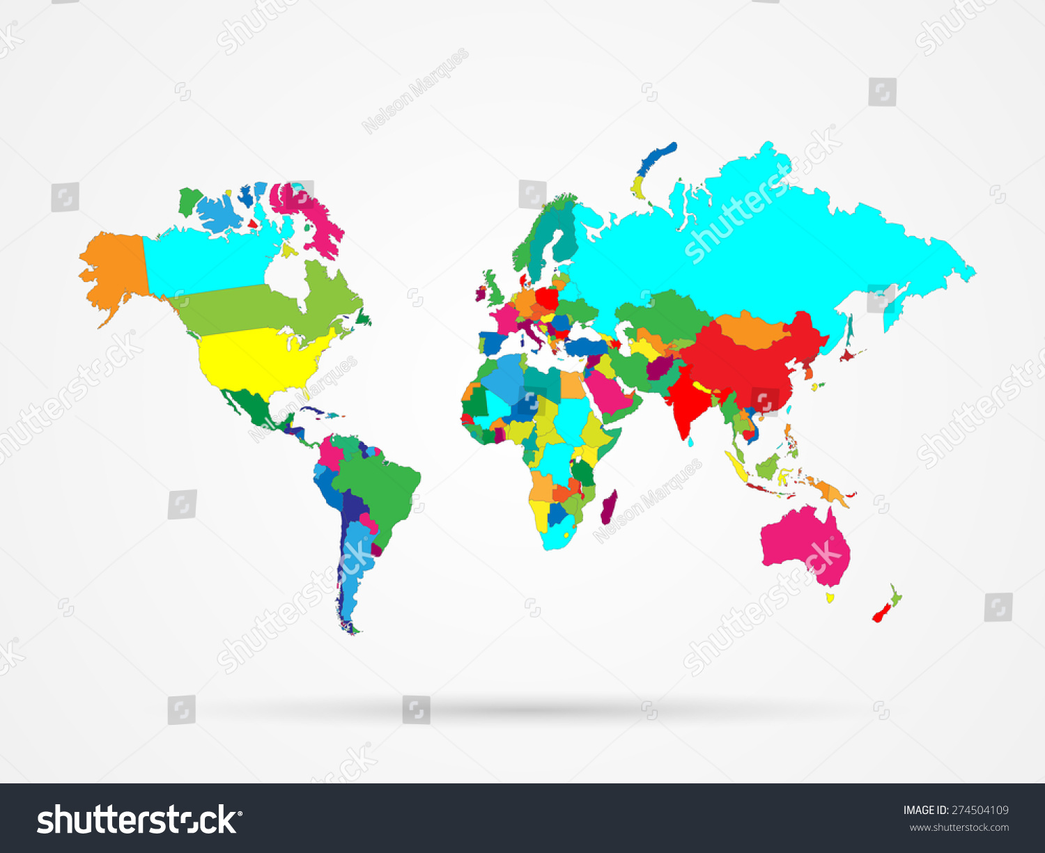 Illustration of a colorful world map isolated on a white background. #274504109