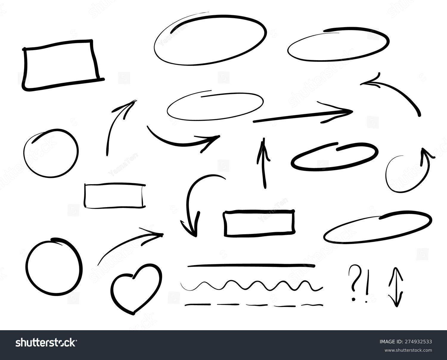 Arrows circles and abstract doodle writing design vector set #274932533