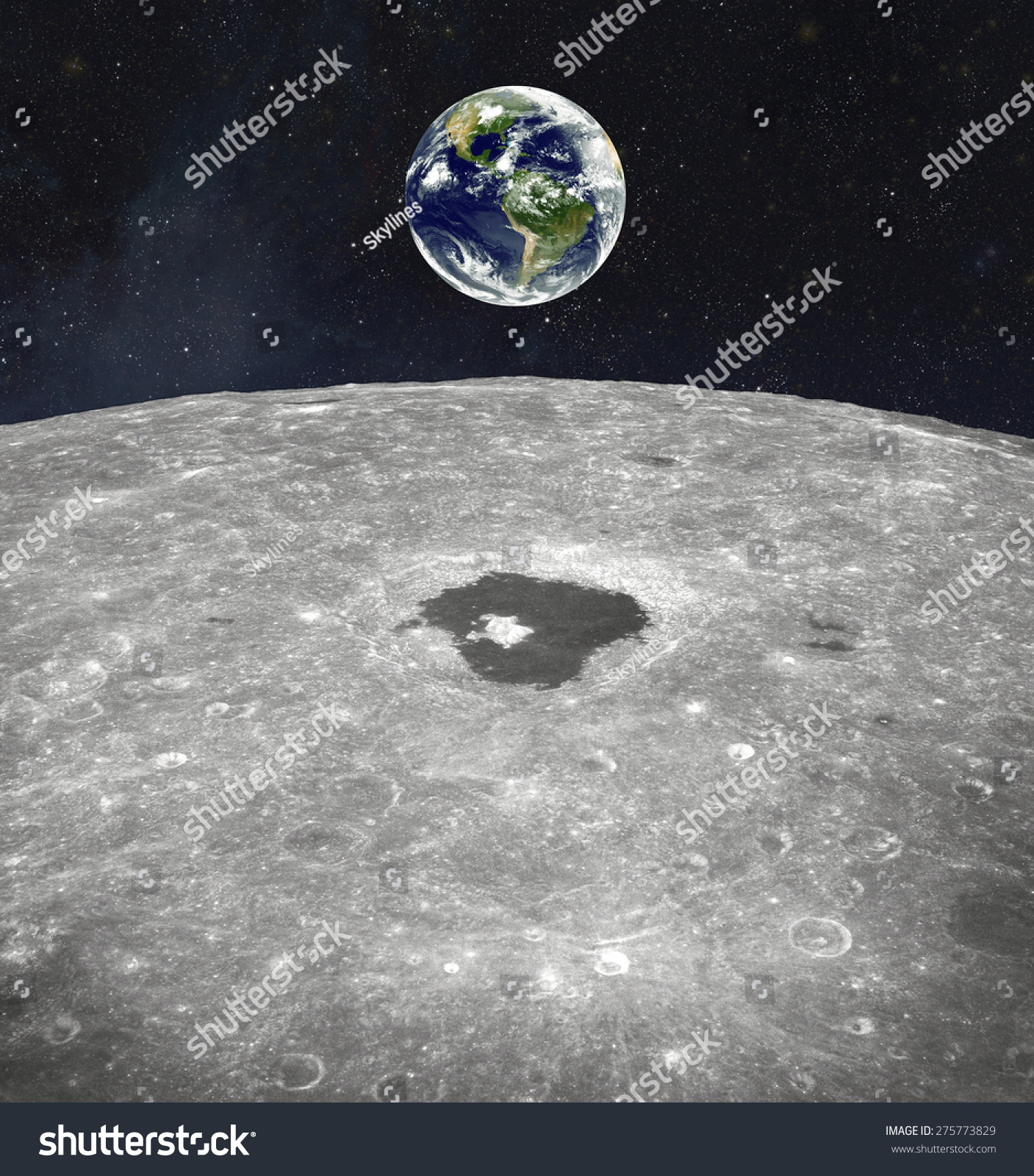 View from moon on earth. Elements of this image furnished by NASA #275773829