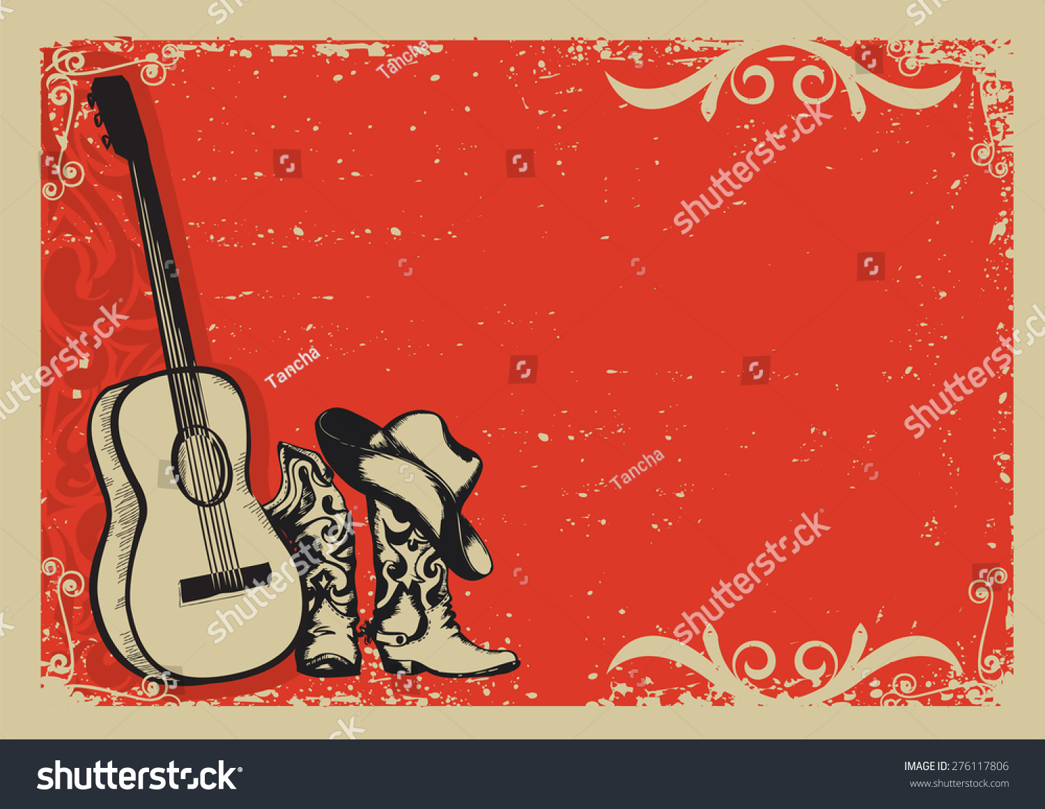 Western country music poster with cowboy shoes - Royalty Free Stock ...