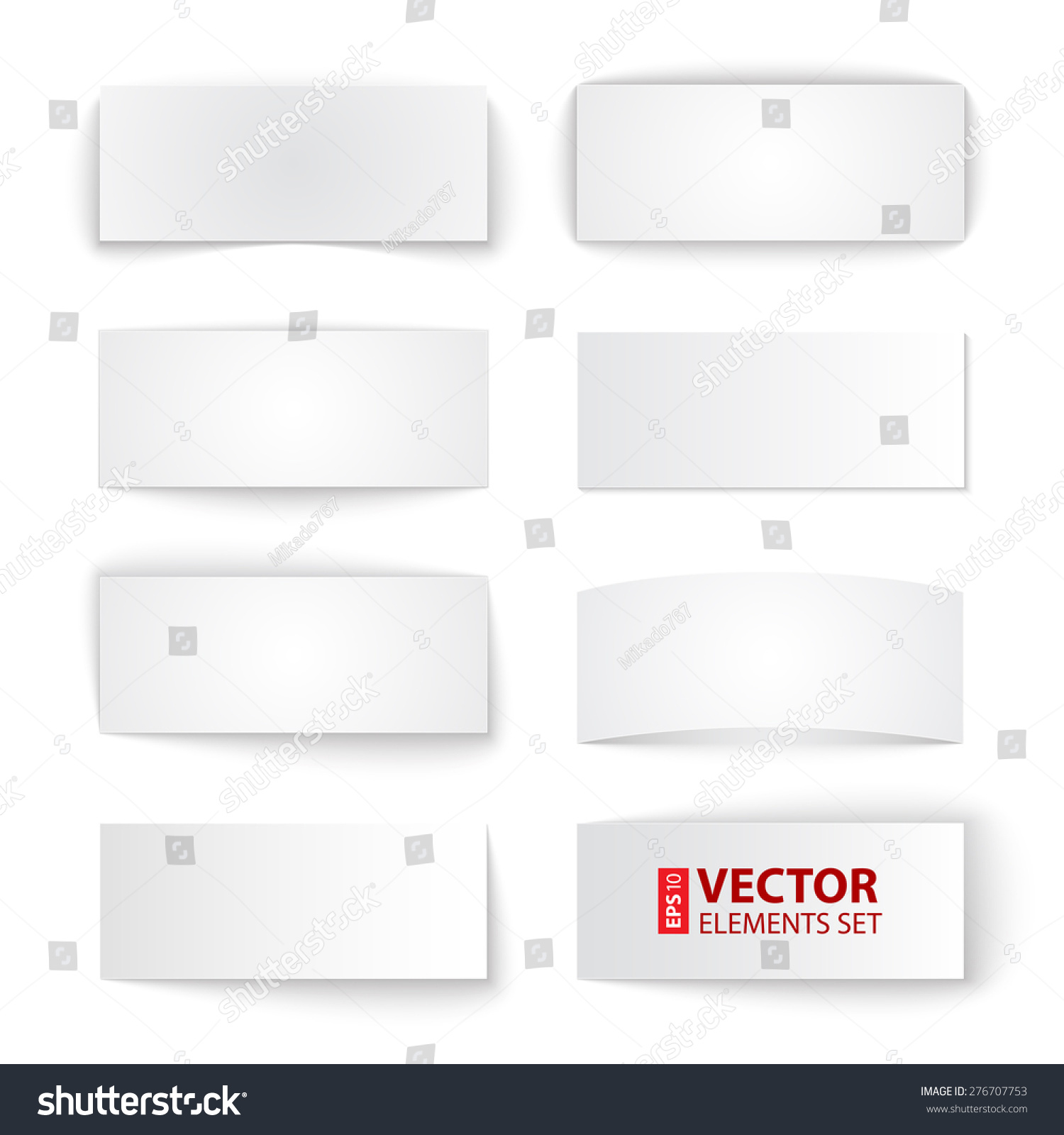 Set of isolated blank paper banners with transparent shadows on white background. RGB EPS 10 vector illustration #276707753