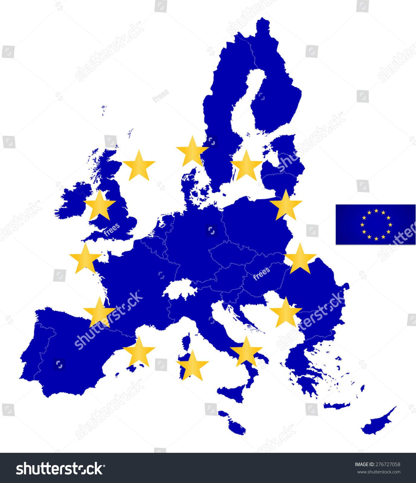 European Union outline map with EU flag. Raster - Royalty Free Stock ...