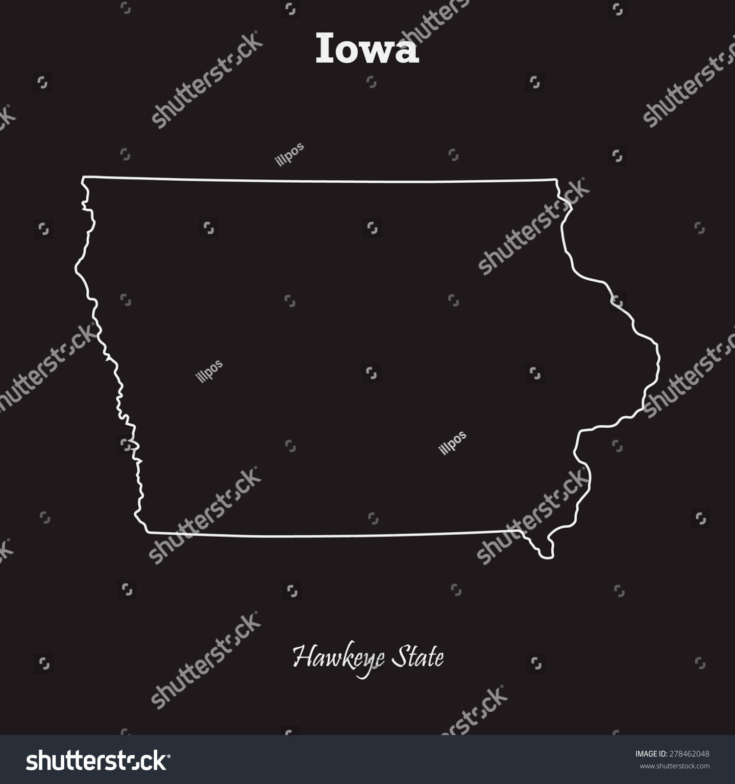 Iowa Outline Map Stroke Name Of State Line Royalty Free Stock Vector 278462048 2359