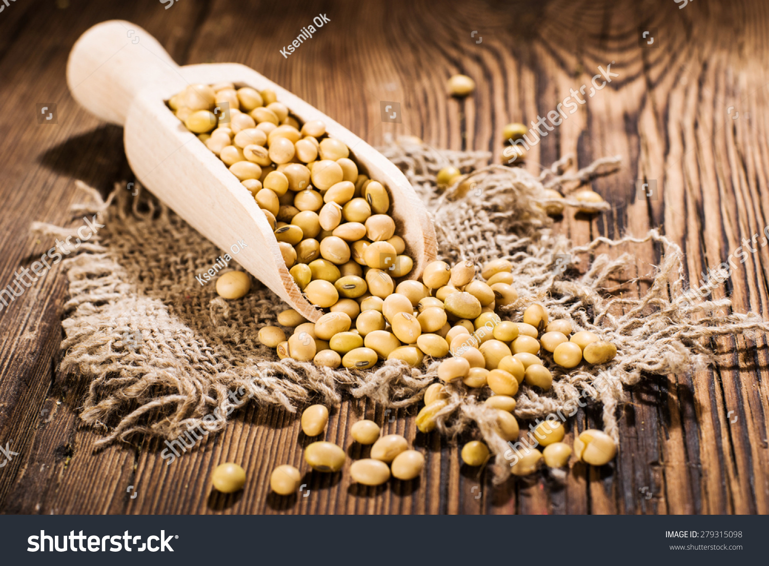Soybeans on a wooden background.  rustic style #279315098