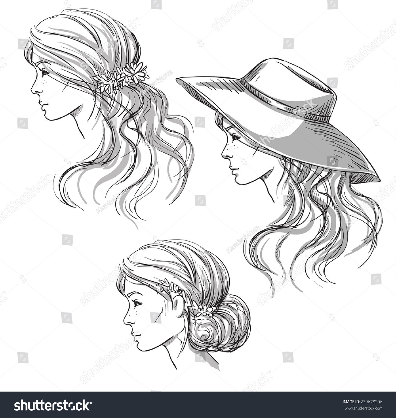 royalty free girl with different hairstyles profile 279678206