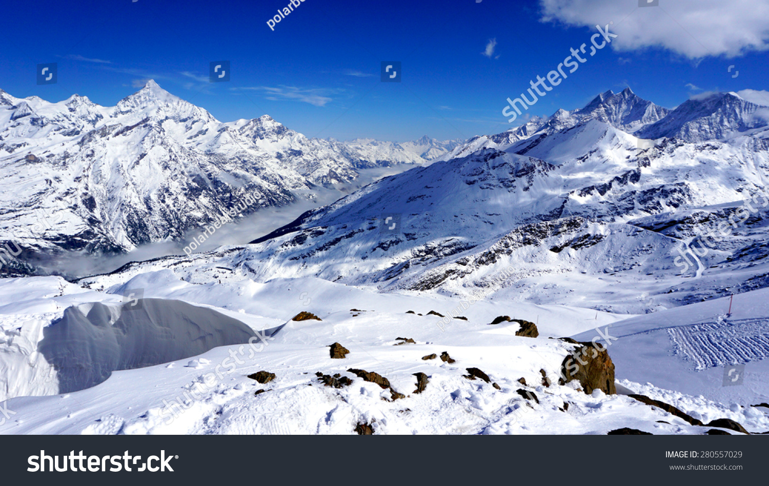 snow alps mountains and blue sky, zermatt, switzerland #280557029
