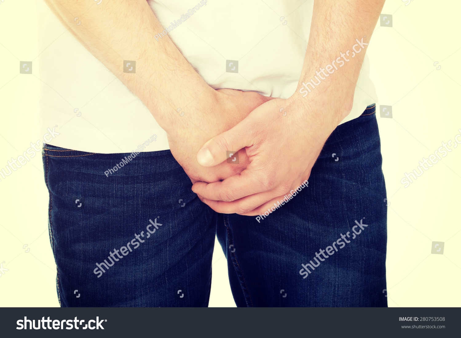 Shy Man Covering His Crotch Royalty Free Stock Photo