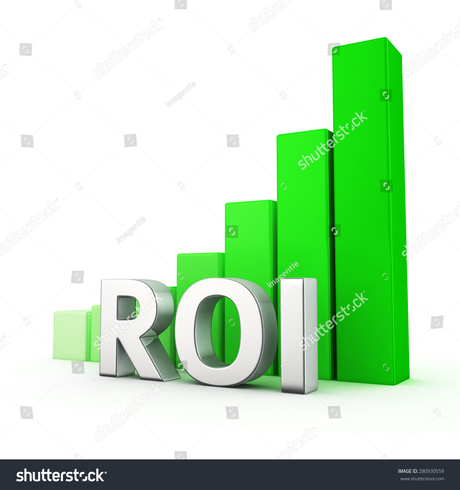 Growing green bar graph of ROI on white. Income - Royalty Free Stock ...