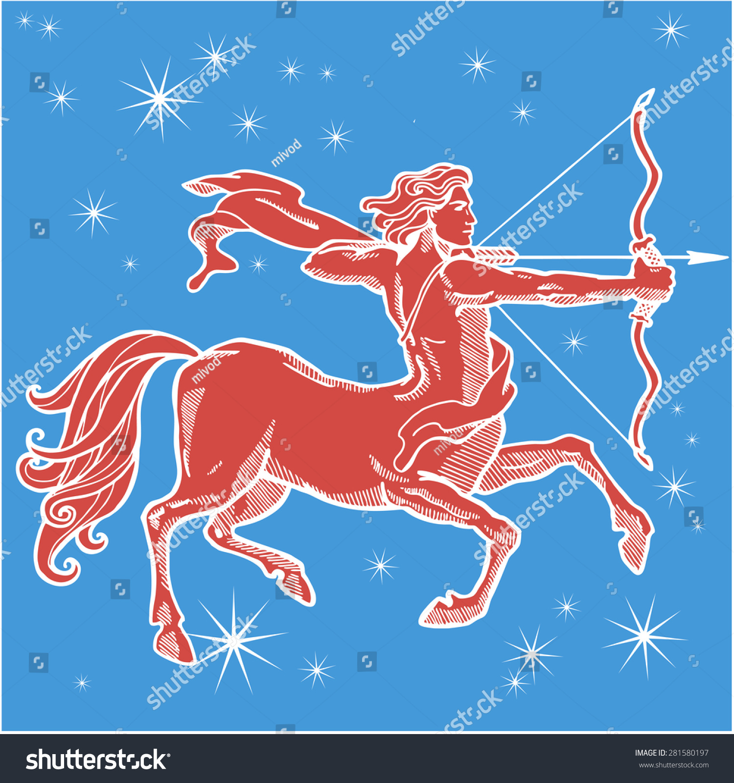 Red Centaur with bow and arrow. Zodiac sign - - Royalty Free Stock ...