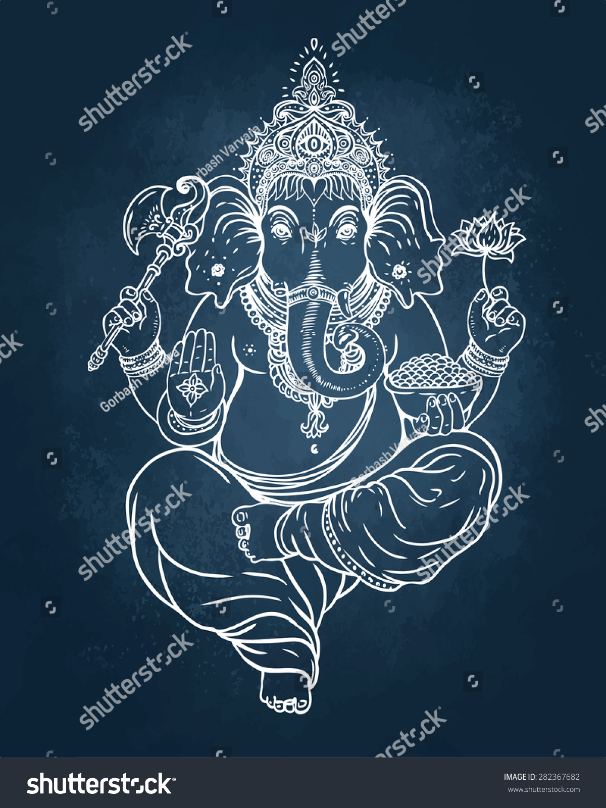 Hindu god Ganesha. Vector illustration over the blackboard background. #282367682