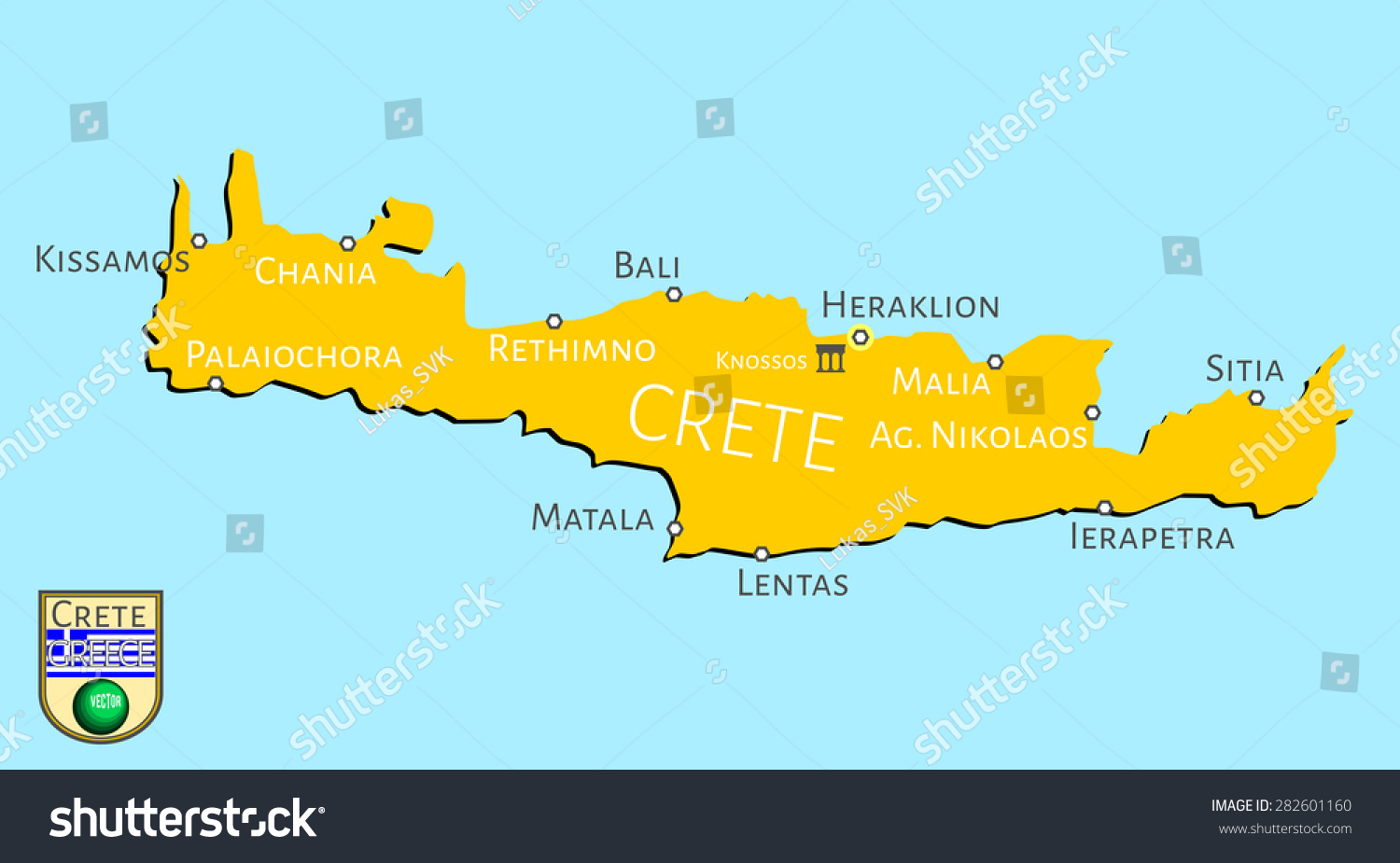 Map of Greek isle of Crete - Royalty Free Stock Vector 282601160 ...