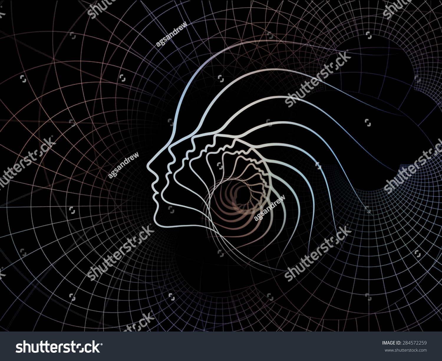 Geometry of Soul series. Abstract design made of profile lines of human head on the subject of education, science, technology and graphic design #284572259