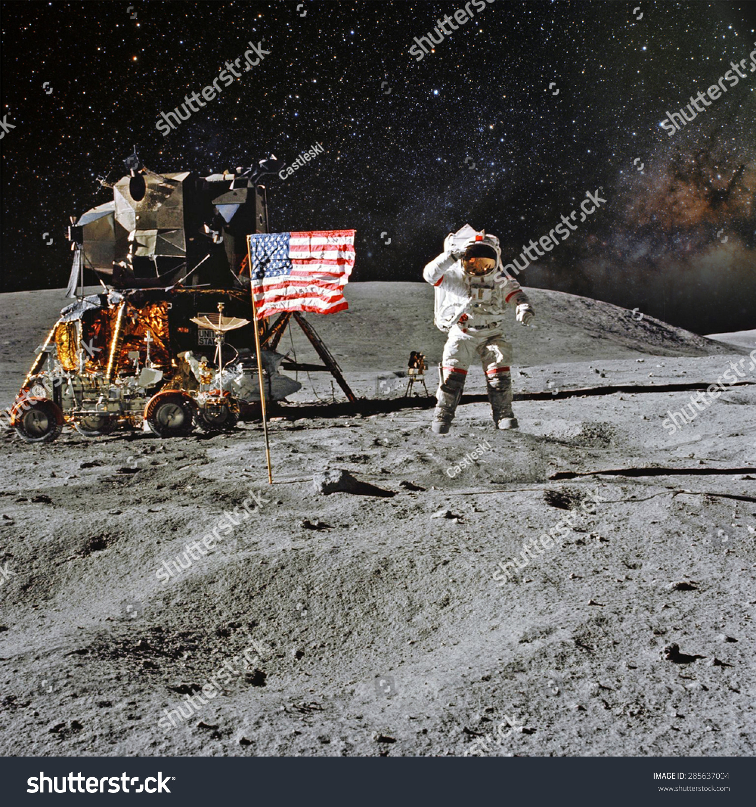 Astronaut on lunar (moon) landing mission. Elements of this image furnished by NASA. #285637004