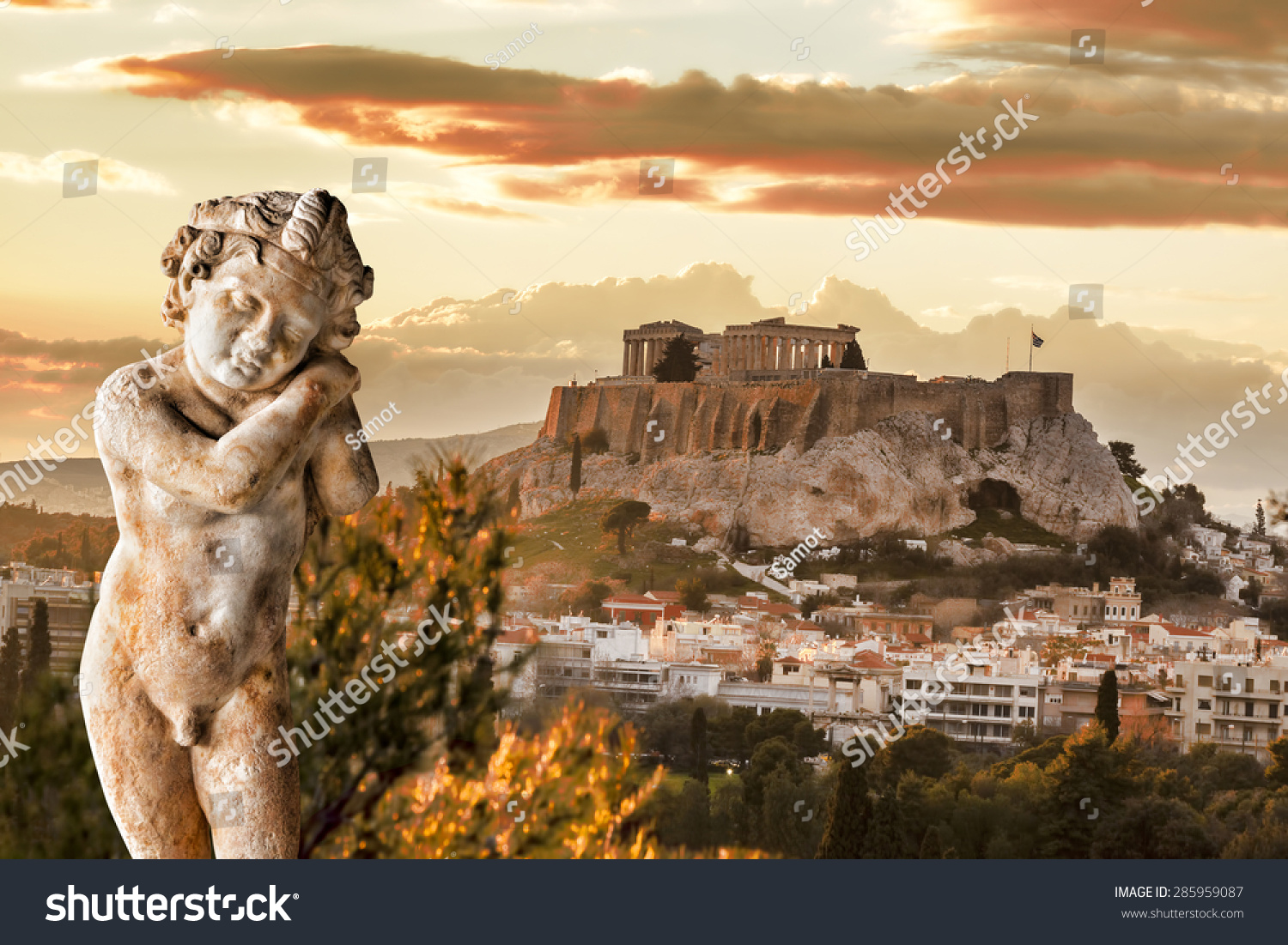 Acropolis with sculpture and Parthenon temple in Athens,  Greece #285959087
