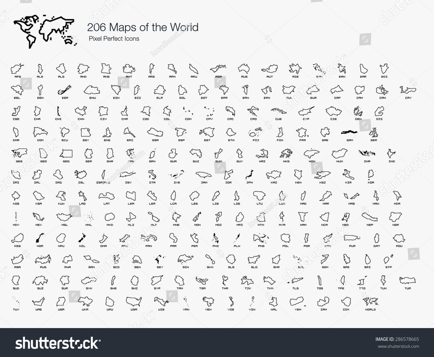Maps of the World by Country Pixel Perfect Icons (line style) #286578665