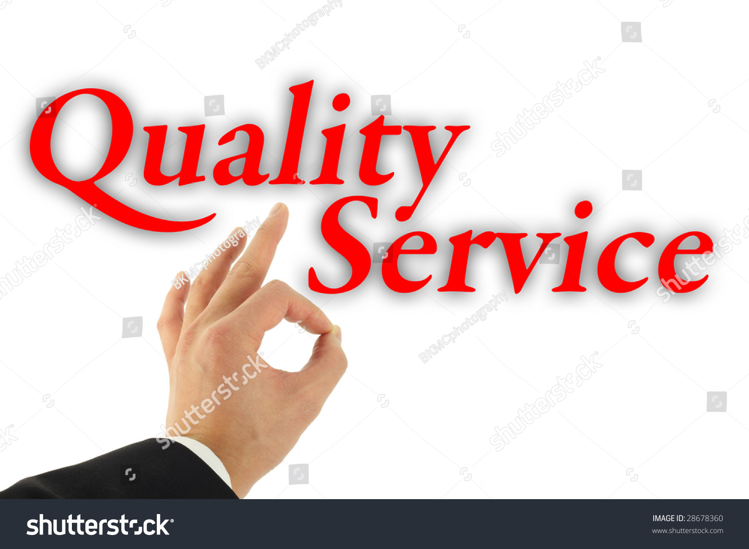 Quality service concept with hand okay sign isolated on white #28678360