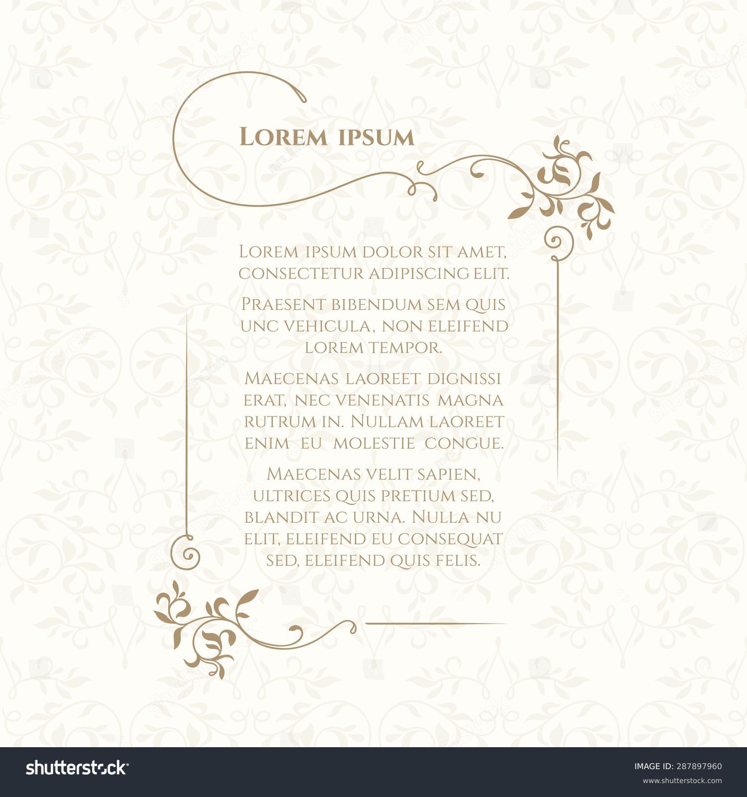 Decorative vector frame. Border and classic seamless pattern. Template for greeting cards, invitations, menus, labels. Graphic design page. #287897960