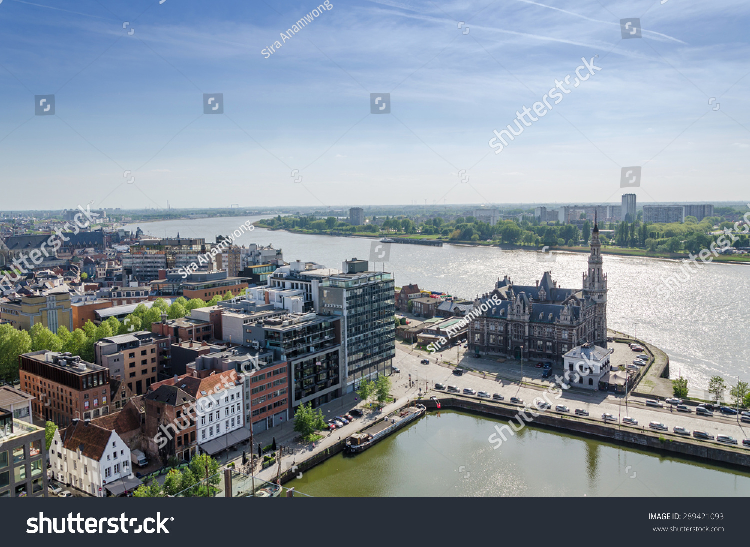 Aerial view over the city of Antwerp in Belgium from Museum aan de Stroom. #289421093
