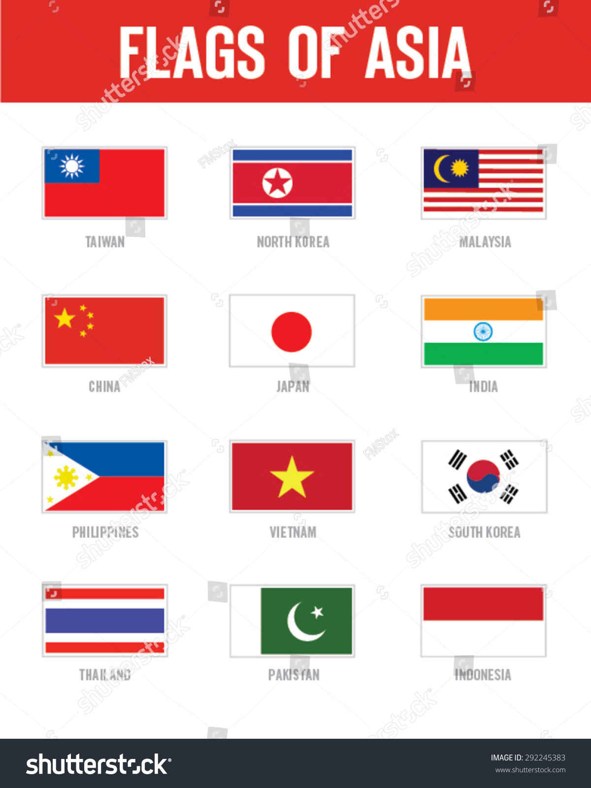 Vector Flags Of Asia Set Royalty Free Stock Vector 292245383