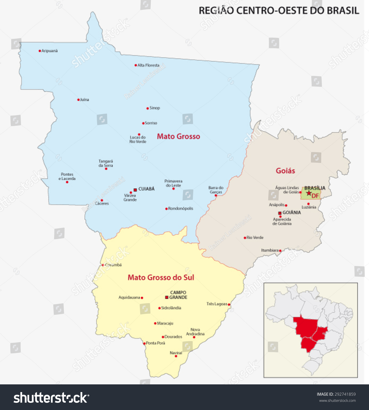 brazil central-west region map - Royalty Free Stock Vector 292741859 ...