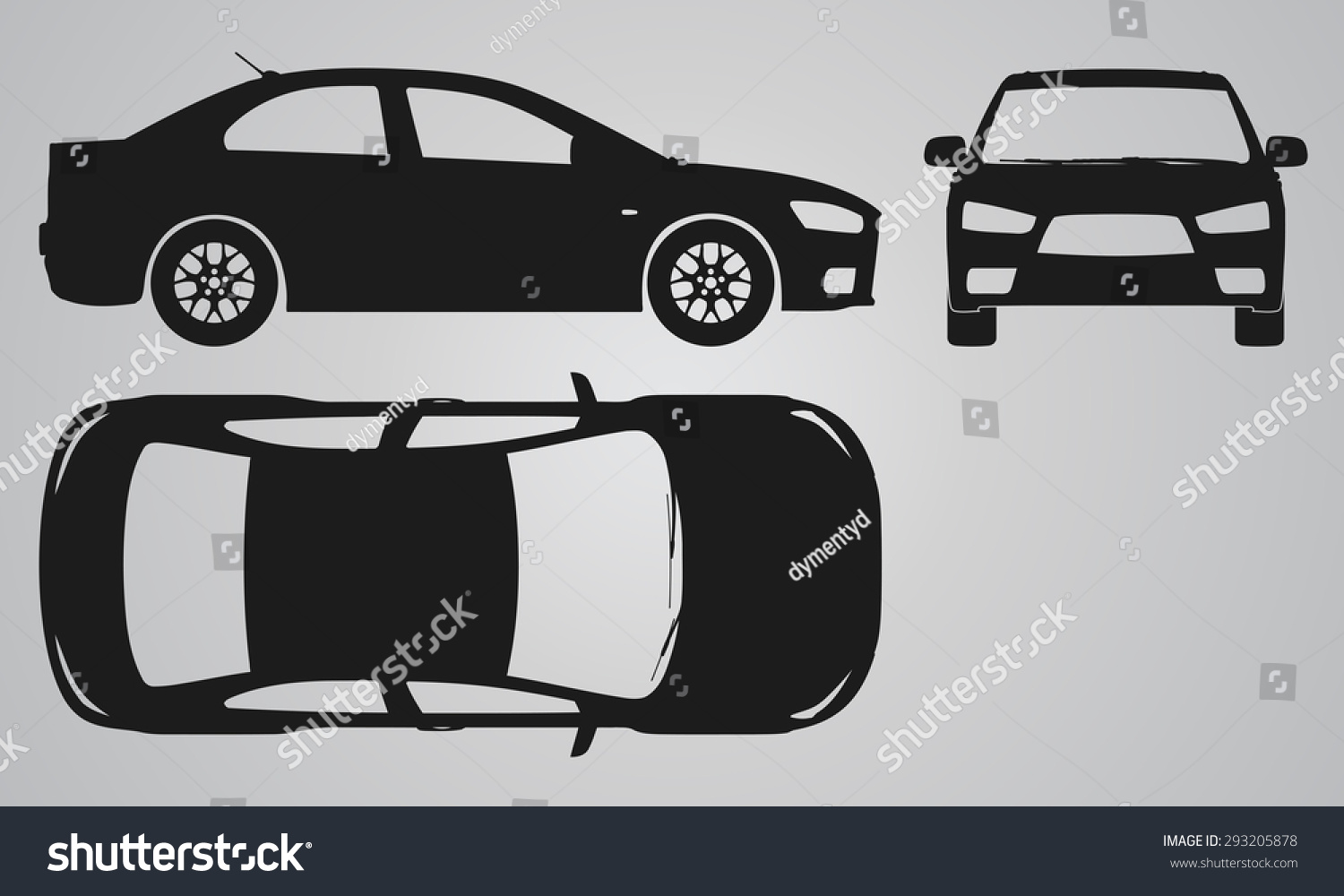 Front, top and side car projection. Flat illustration for designing icons  #293205878