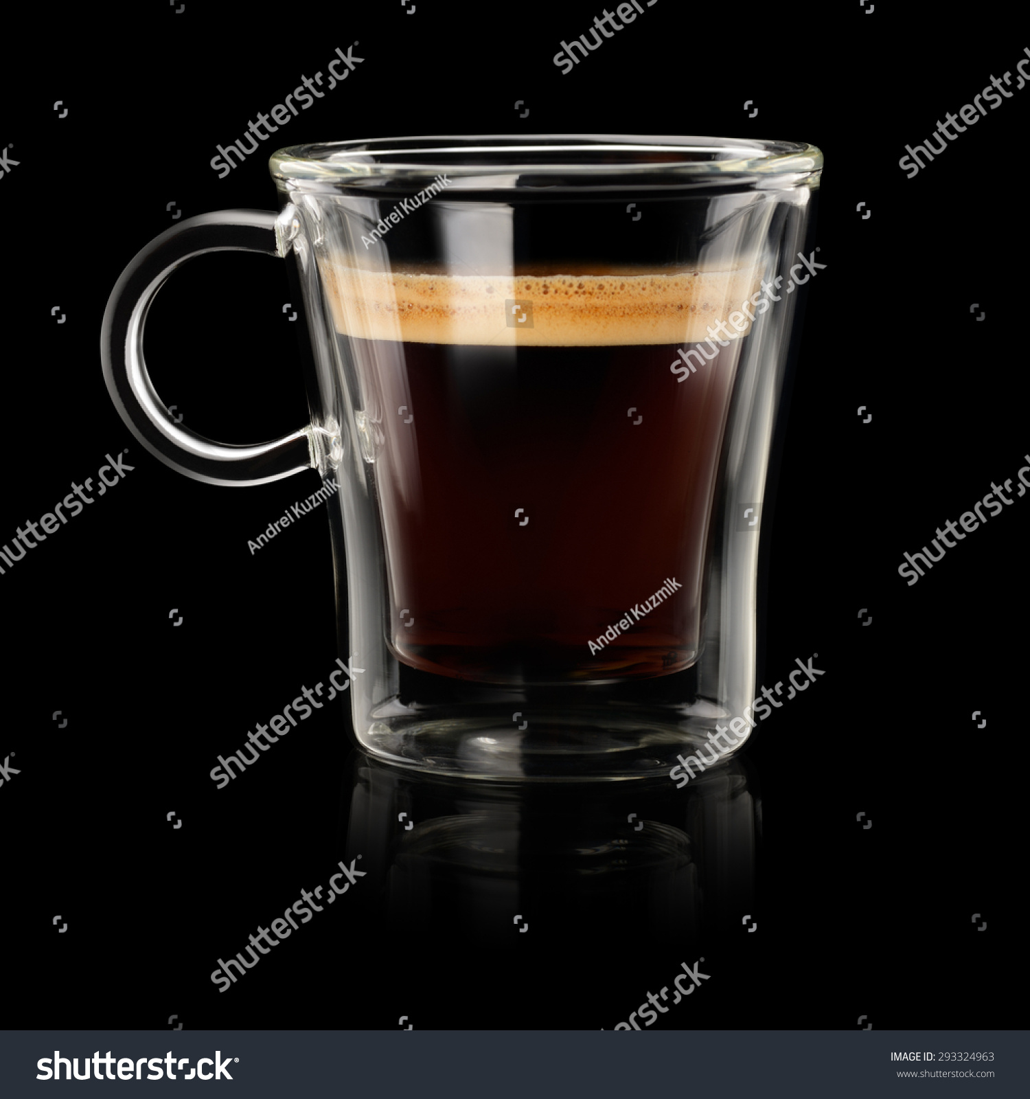 Coffee espresso doppio or lungo in transparent cup on black background #293324963