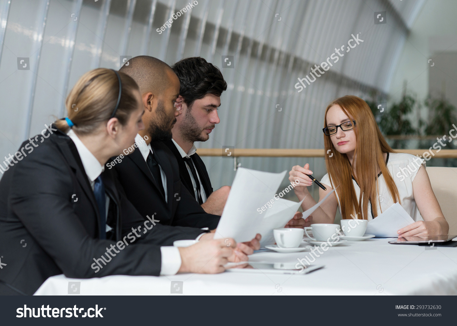 royalty free business meeting with female boss team 293732630
