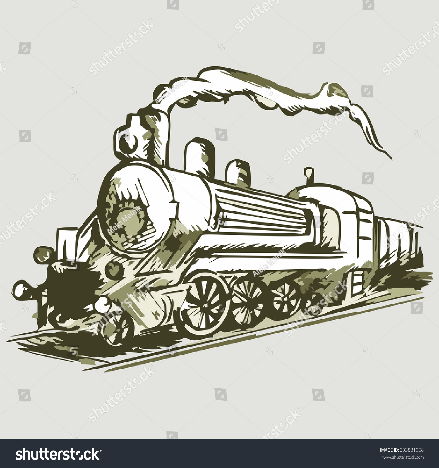 Steam train with smoke. Shades of green and - Royalty Free Stock Photo ...