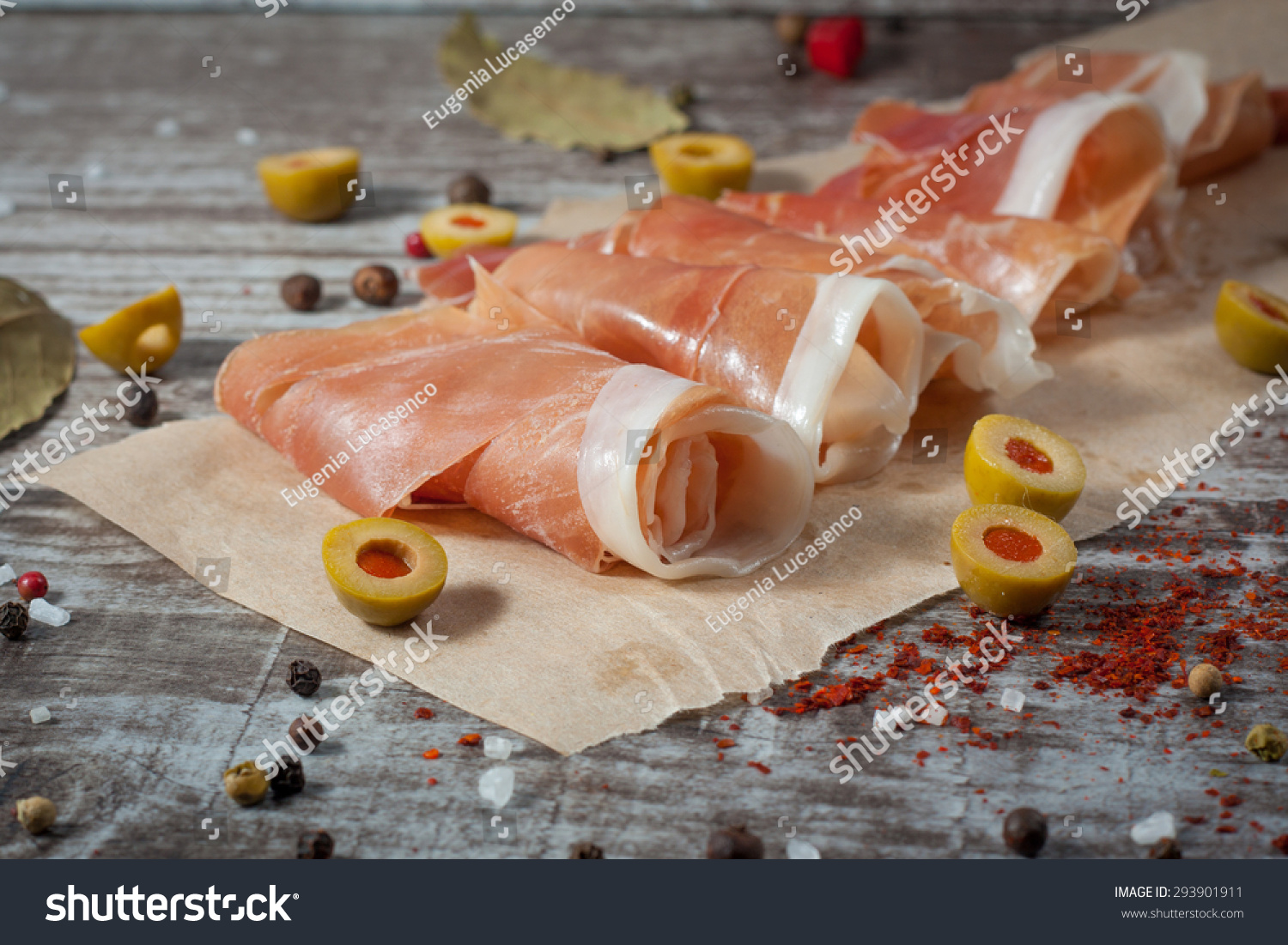 closeup of thin slices of prosciutto with mixed - Royalty Free Stock ...