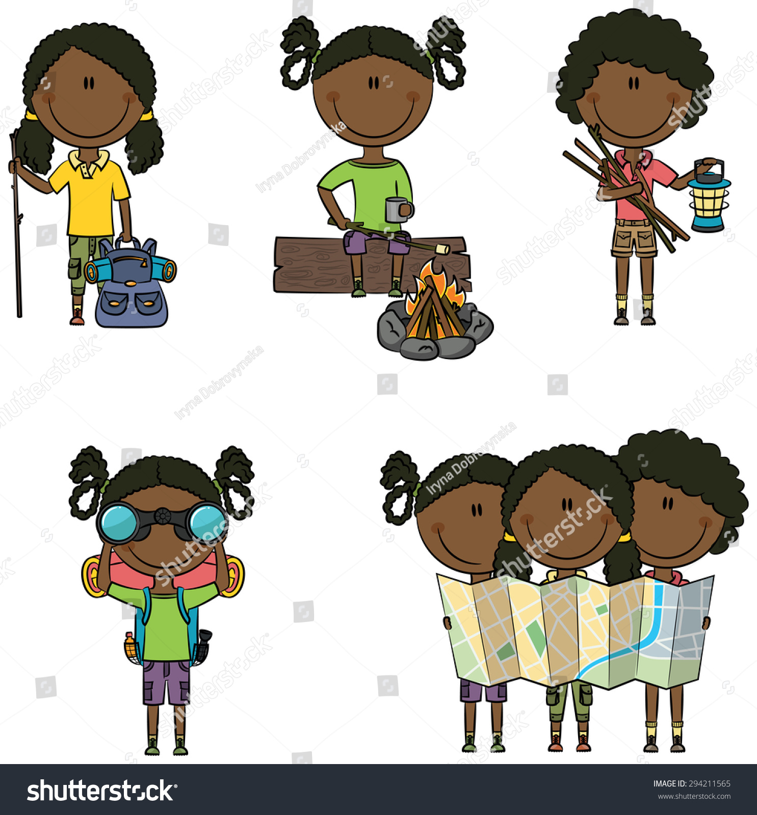 Cute and smart African-American camping girls - Royalty Free Stock ...