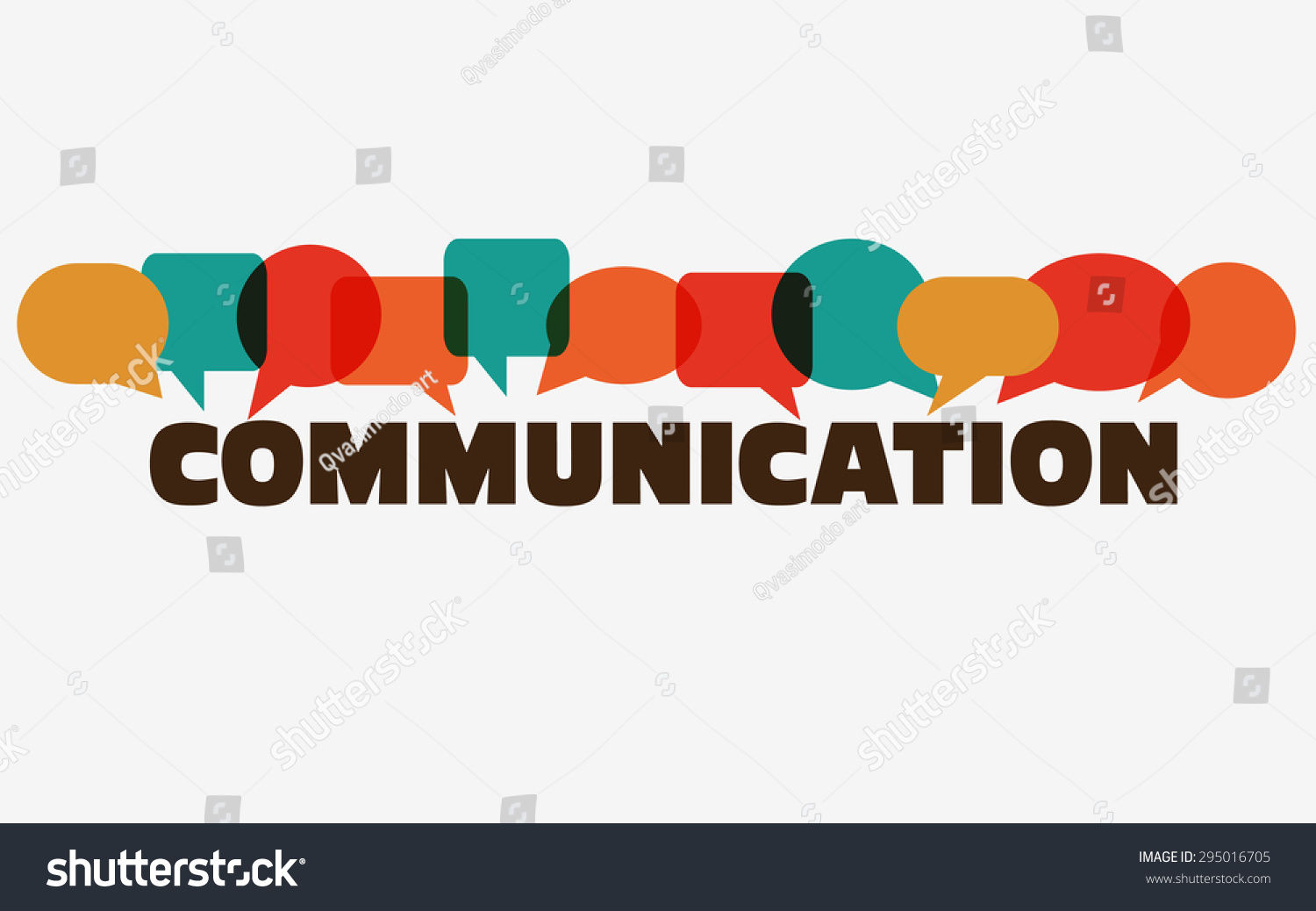 Vector illustration of a communication concept. The word "communication" with colorful dialog speech bubbles #295016705