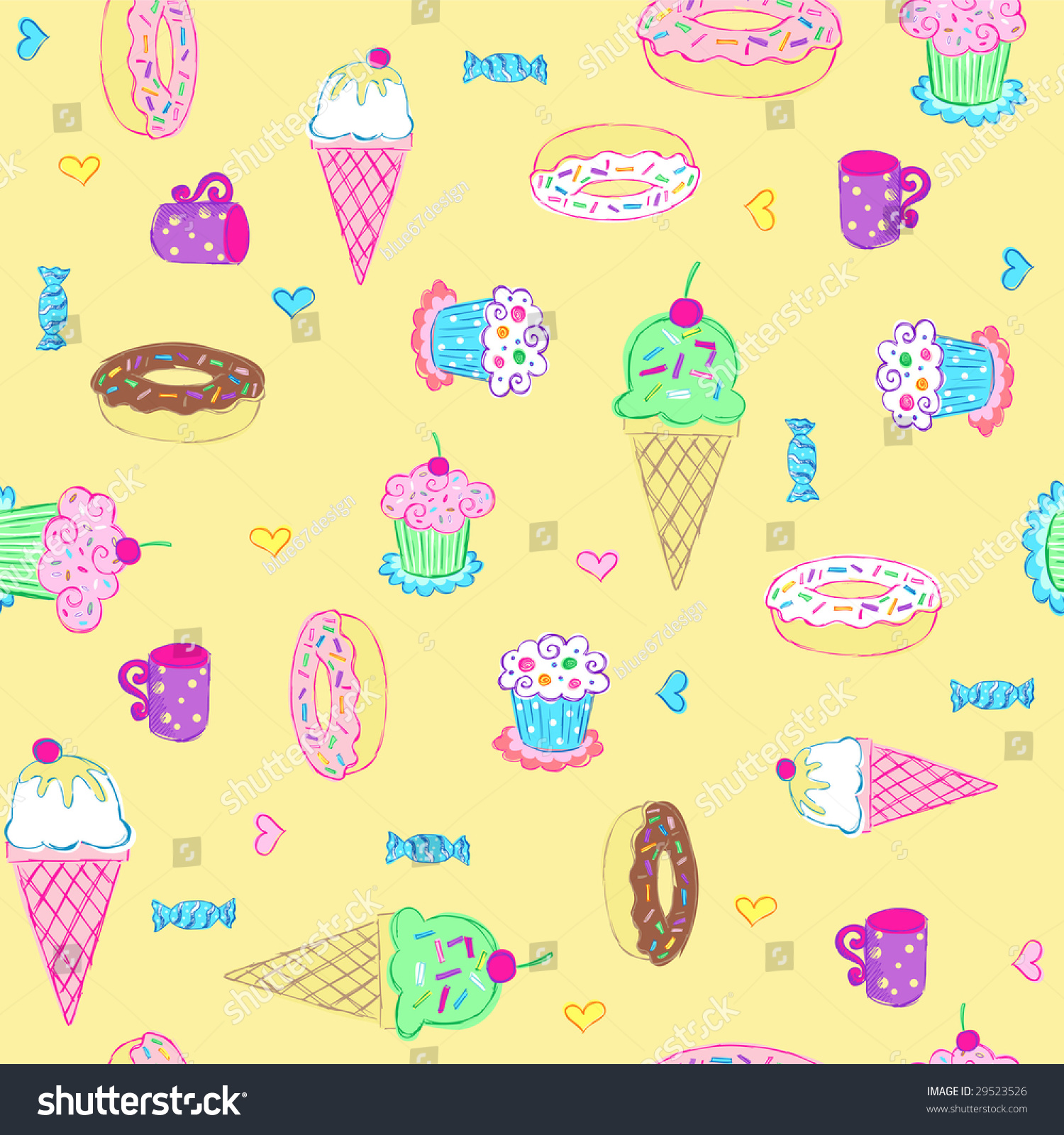 Desserts and Sweets Seamless Repeat Pattern Vector Illustration #29523526