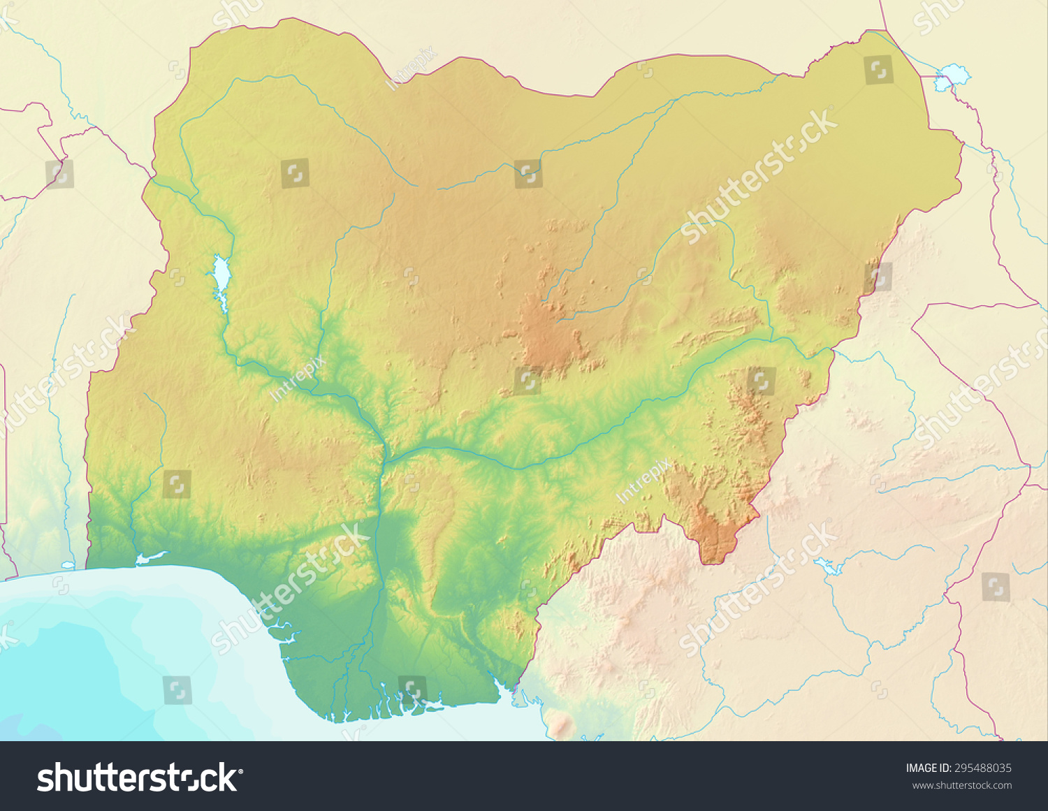 Topographic Map Of Nigeria Topographic Map Of Nigeria With Shaded Relief - Royalty Free Stock Photo  295488035 - Avopix.com