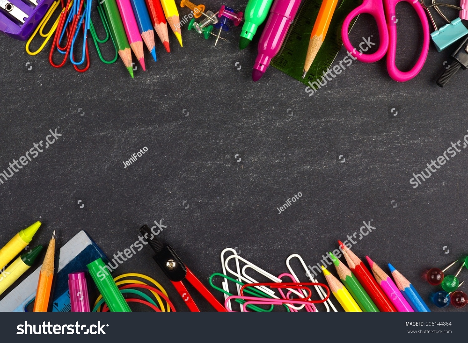 School supplies double border on a chalkboard background #296144864