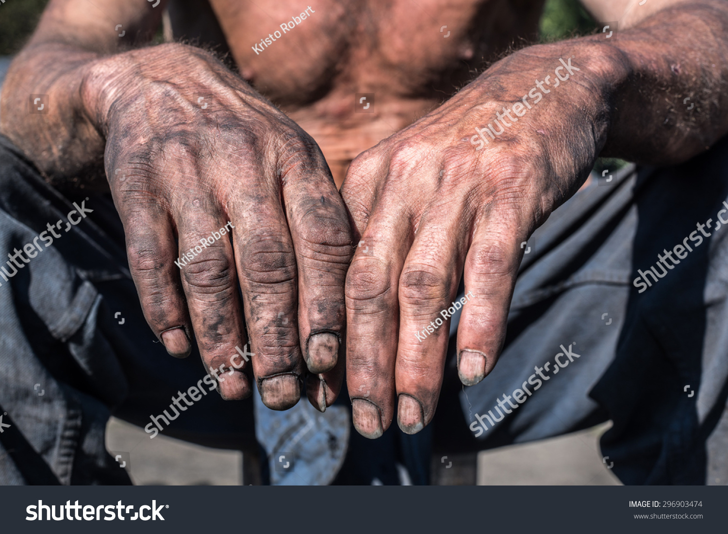 Worker Man with Dirty Hands. Worker Hands. #296903474